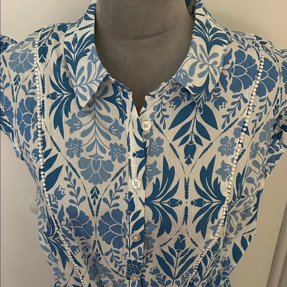 Ellen Tracy Blue Floral Spring Dress L - Picture 2 of 5